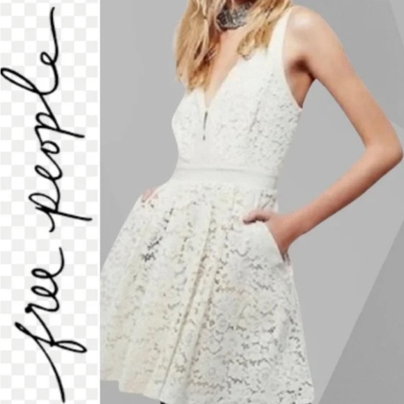Free People Lovely in Lace off White Lace Mini Dress - Medium - Picture 2 of 9